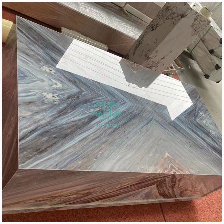 Rectangular Blue Man-Made Marble Coffee Table