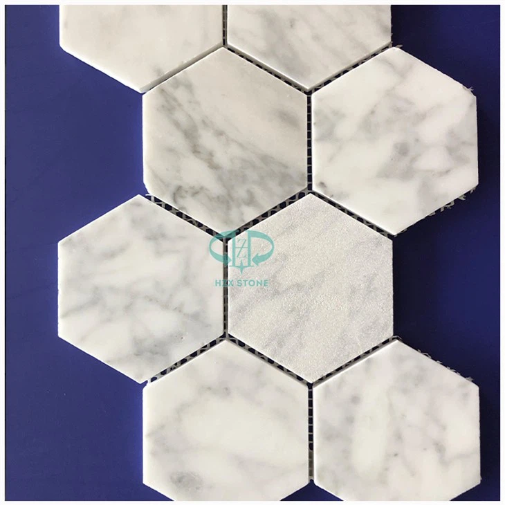 Ladrilho de mosaico hexágono de mármore branco Carrara